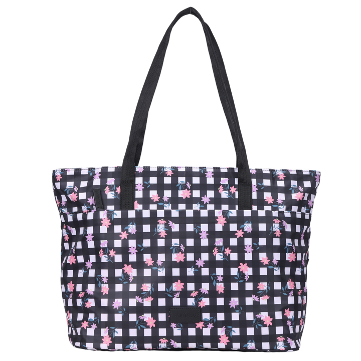 Black & White Check with Ditsy Flowers Tote Bag