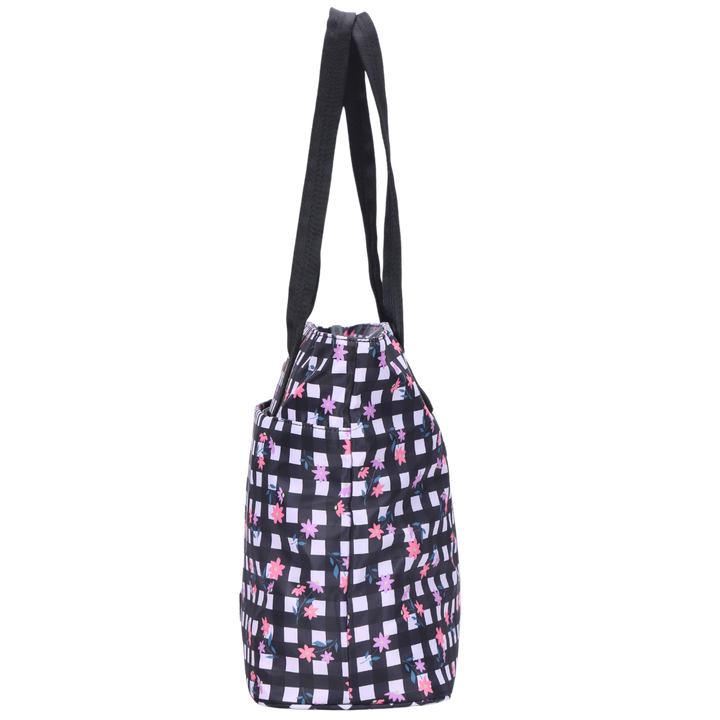 Black & White Check with Ditsy Flowers Tote Bag